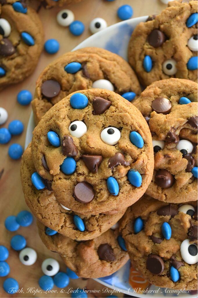 Cookie Monster Molasses Spice Cookies - What’s blue, adorable, and disappears from the cookie jar in seconds? These Cookie Monster Molasses Spice Cookies. Loaded with gooey semi-sweet chocolate chips and brought to life with a pair of silly edible candy eyeballs and blue M&M's Minis, these soft, chewy, super-chocolatey molasses spice chocolate chip cookies are ridiculously fun to decorate and even more fun to eat. They're part delicious, part adorable, and 100% guaranteed to be devoured by your own little monsters.
