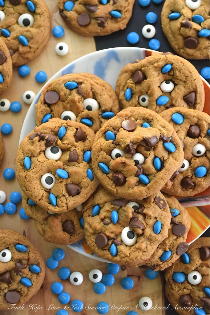 Cookie Monster Molasses Spice Cookies - What’s blue, adorable, and disappears from the cookie jar in seconds? These Cookie Monster Molasses Spice Cookies. Loaded with gooey semi-sweet chocolate chips and brought to life with a pair of silly edible candy eyeballs and blue M&M's Minis, these soft, chewy, super-chocolatey molasses spice chocolate chip cookies are ridiculously fun to decorate and even more fun to eat. They're part delicious, part adorable, and 100% guaranteed to be devoured by your own little monsters.
