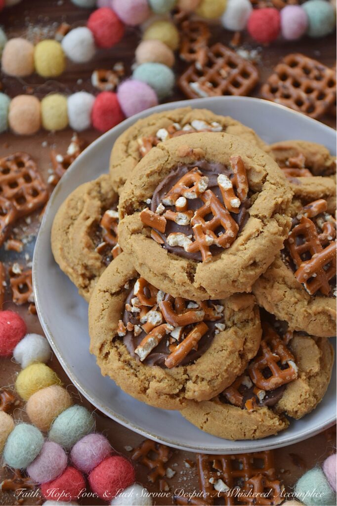 Cocoa Iced Molasses Spice Cookies with Pretzels - Imagine the warm, nostalgic scent of ginger, cinnamon, nutmeg, and cloves filling your kitchen. And then, picture a molasses-spice cookie so perfectly soft and chewy that it practically melts in your mouth. Now, add a sweet, fudgy dollop of rich cocoa icing right in the center. And for the grand finale, a salty, crunchy sprinkle of crushed pretzels. It’s sweet, it’s salty, it’s soft, it’s crunchy. These cocoa-iced cookies with pretzels are everything you’ve ever wanted in a single treat. Get ready to fall in love.