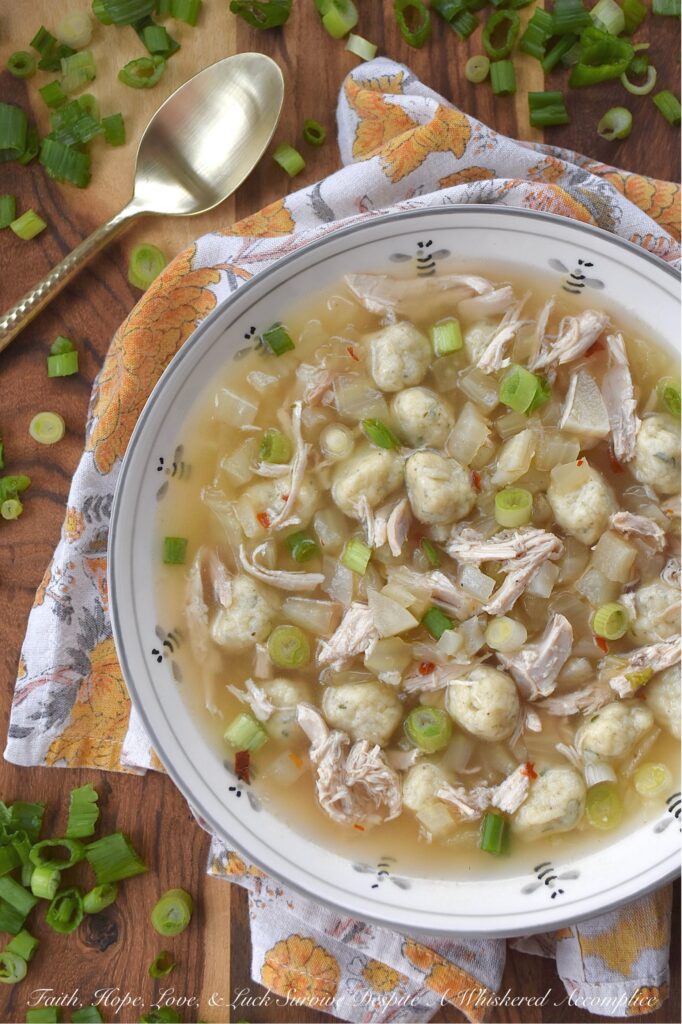 Rotisserie Chicken Xavier Soup with Fennel - Let's be honest, when you're craving comfort, nothing quite hits the spot like chicken and dumplings. But what if you’re in the mood for something a little lighter, without a heavy cream base to weigh you down? This Xavier Soup takes all the comforting vibes of a classic chicken noodle soup and gives it a brilliant upgrade. After simmering a rotisserie chicken carcass into a simple yet flavorful golden broth, in go the fluffy, bite-sized dumplings, plenty of tender shredded rotisserie chicken, and a generous amount of crunchy diced fennel for a subtle, earthy anise kick. A final shower of chopped scallions brings a pop of color and a fresh finish. This rotisserie chicken soup is the perfect mashup of rustic comfort and simple elegance, perfect for sick days, chilly nights, and every moment in between.