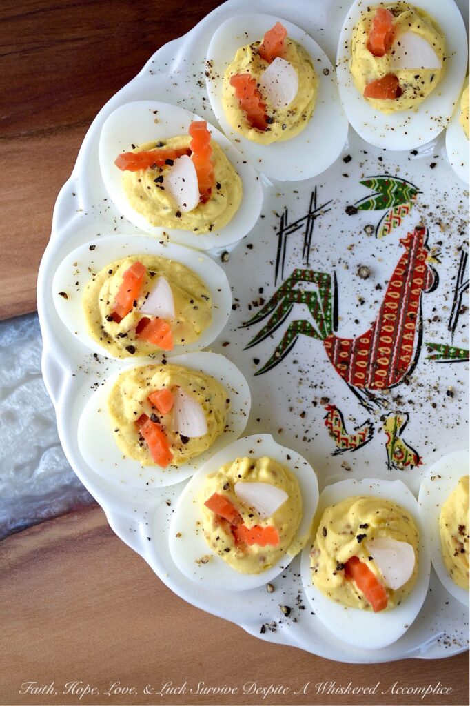 Yellow Mustard Seed Giardiniera Deviled Eggs - If you thought deviled eggs couldn’t get any more exciting, think again. These creamy, flavor-packed deviled eggs contain plump yellow mustard seeds, soaked in tangy giardiniera brine, which add a tangy, acidic burst of goodness and the most surprising pop of texture. Next, for a zesty punch, the eggs are garnished with thin slices of brightly pickled carrots and delicate pearl onion quarters. The final flourish is a peppery sprinkle of freshly grated black pepper. Y'all, these aren't your average deviled eggs. They're a showstopping appetizer that will have everyone practically begging for the recipe.