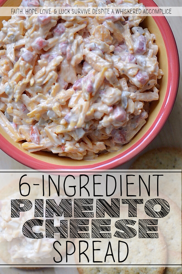 6-Ingredient Pimento Cheese Spread - It only takes 6 ingredients to make an amazingly delicious homemade pimento cheese spread, perfect for a last-minute party or snack appetizer. Add a little bit of black pepper, dill pickle, and Worcestershire sauce to some grated cheddar cheese, mayonnaise, and diced pimentos for a cheesy snack you simply won't be able to stop eating.