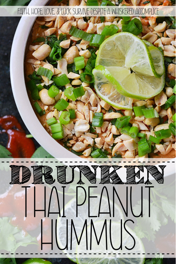 Drunken Thai Peanut Hummus - Why settle for ordinary hummus when you can enjoy this kicked-up Thai version? Canned garbanzo beans are transformed into a heavenly dip with the addition of peanut butter, Sriracha, beer, and a few other seasonings. After that, this hummus is garnished with chopped peanuts, scallions, cilantro, more Sriracha, and very thin slices of lime, making it just as gorgeous as it is tasty.