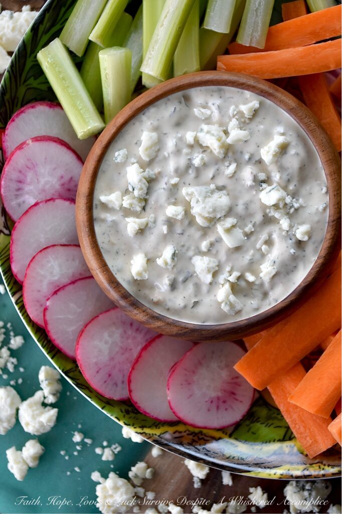 Small-Batch Blue Cheese Dip with Dried Herbs - You either love blue cheese or you don't. And often, for those who do love a rich and creamy dip featuring blue cheese, the store-bought varieties are often sized for a party of twenty, not just a craving or two. With this small-batch recipe, featuring dried herbs for added flavor, you can get your blue cheese fix without any of it going to waste. Whether you’re dipping crunchy carrot sticks, radishes, celery, or broccoli, or using this dip as a condiment for chicken tenders, buffalo wings, or even sneaking a scoop with a handful of chips or pretzels, this dip is here for all your blue cheese moments.