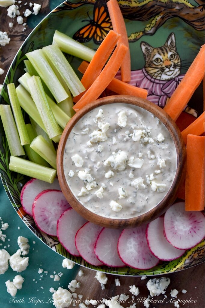 Small-Batch Blue Cheese Dip with Dried Herbs - You either love blue cheese or you don't. And often, for those who do love a rich and creamy dip featuring blue cheese, the store-bought varieties are often sized for a party of twenty, not just a craving or two. With this small-batch recipe, featuring dried herbs for added flavor, you can get your blue cheese fix without any of it going to waste. Whether you’re dipping crunchy carrot sticks, radishes, celery, or broccoli, or using this dip as a condiment for chicken tenders, buffalo wings, or even sneaking a scoop with a handful of chips or pretzels, this dip is here for all your blue cheese moments.