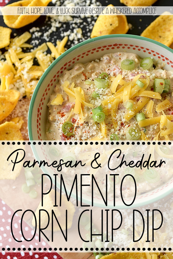 Parmesan & Cheddar Pimento Corn Chip Dip - If you're a wimp when it comes to spicy food, this flavorful Parmesan and Cheddar corn chip dip is for you. It's creamy, cheesy, absolutely packed with diced pimento, and full of flavor, without the heat found in most traditional corn chip dips. Paired with crunchy corn chips, it's the ultimate party starter, game day snack, or stay-at-home movie-night treat. And, if you’re the type of person who likes to live dangerously and crank up the heat, go right on ahead and fold in a finely chopped jalapeño. Don't be afraid to play around with the ingredients in this recipe and make it your own.