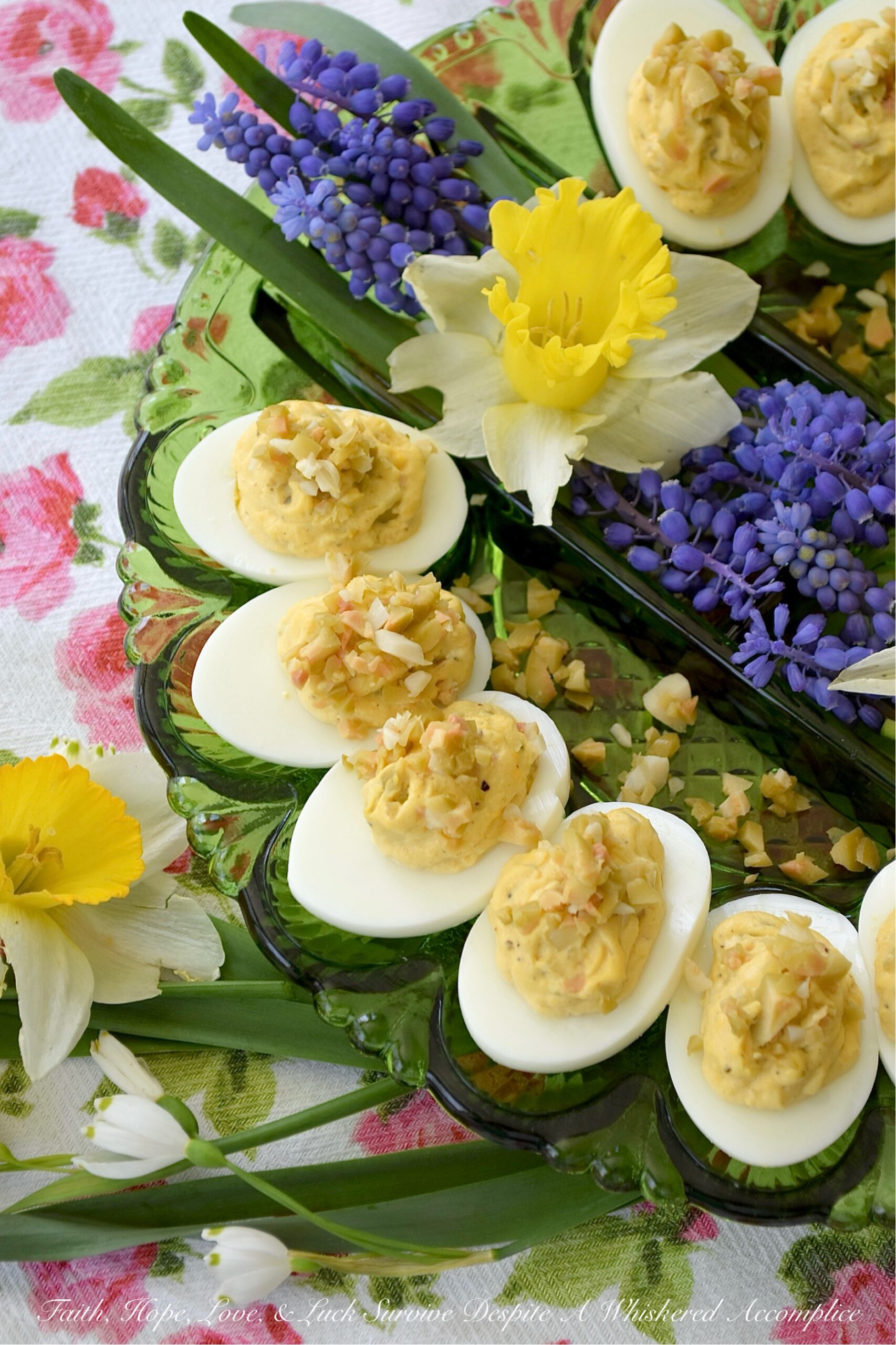 Chunky Garlic Stuffed Olive Deviled Eggs