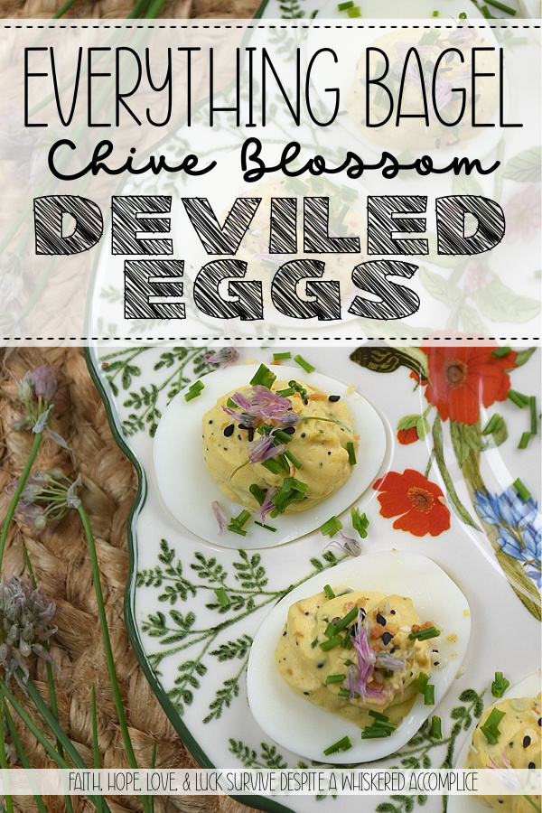 Everything Bagel Chive Blossom Deviled Eggs - From May to June, chive blossoms make their annual appearance, and if you aren't eating the flowers, you're missing out on the best secret in your late spring to early summer garden. These edible flowers offer a subtle, sweet, sophisticated onion flavor that pairs perfectly with the rich, creamy filling of a deviled egg. With everything bagel seasoning, finely chopped fresh chives, and chive florets, this recipe hits that perfect balance of crunch, creaminess, and garden-fresh flavor. Fresh, sophisticated, and undeniably gorgeous, these deviled eggs are a must-make while the chive blossom blooms are still in their prime.