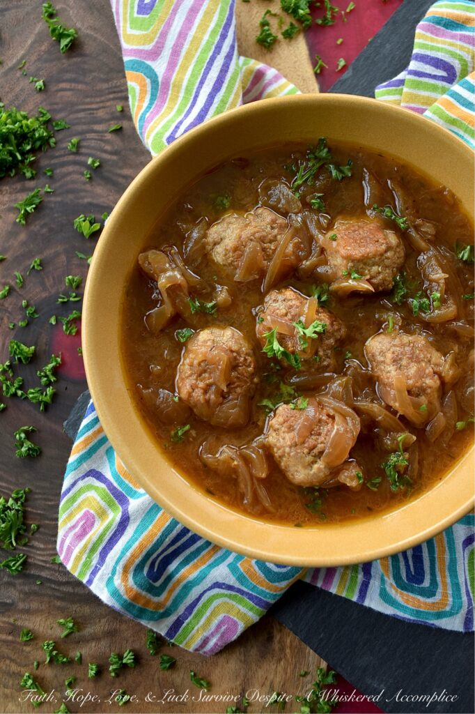 Caramelized Onion Turkey Meatball Crockpot Soup - The secret to a truly amazing slow-cooked crockpot soup isn’t to dump all of the ingredients in, set it, and forget it. It’s knowing exactly when to step away from the slow cooker and hit the stove instead. This Caramelized Onion Turkey Meatball Crockpot Soup pairs slowly caramelized crockpot onions with stovetop meatballs browned to golden perfection, creating a depth of flavor you didn't think was possible for a crockpot recipe. If you’ve been looking for a reason to dust off your crockpot, this is it.