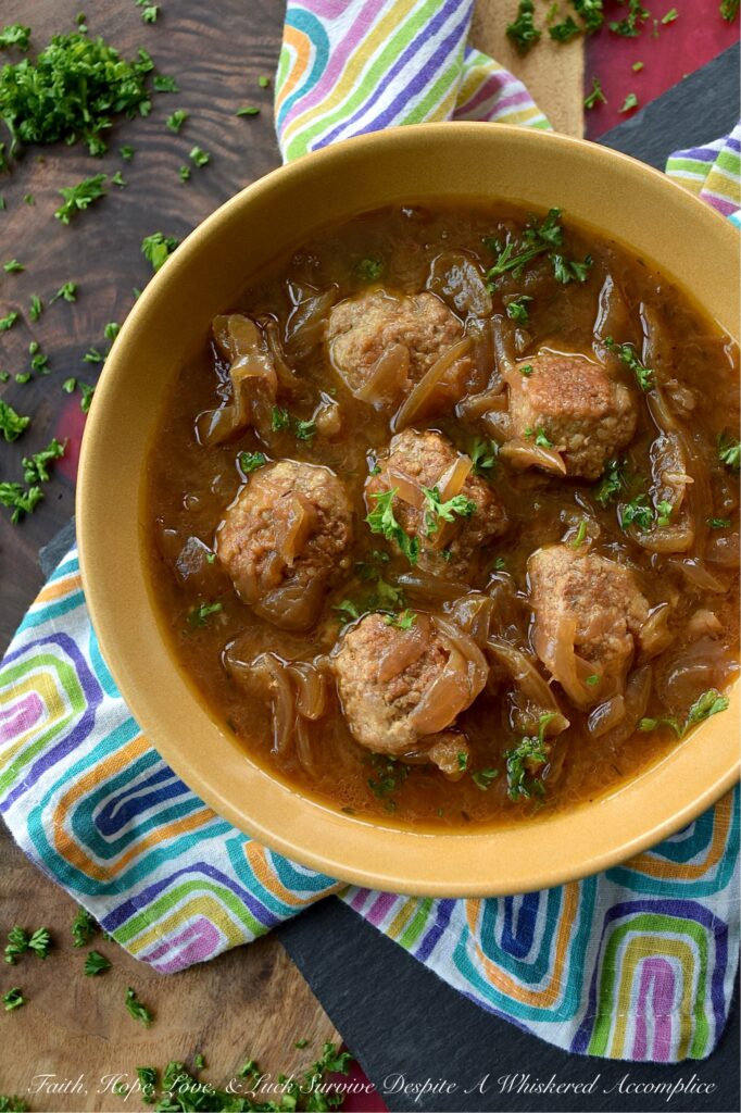 Caramelized Onion Turkey Meatball Crockpot Soup - The secret to a truly amazing slow-cooked crockpot soup isn’t to dump all of the ingredients in, set it, and forget it. It’s knowing exactly when to step away from the slow cooker and hit the stove instead. This Caramelized Onion Turkey Meatball Crockpot Soup pairs slowly caramelized crockpot onions with stovetop meatballs browned to golden perfection, creating a depth of flavor you didn't think was possible for a crockpot recipe. If you’ve been looking for a reason to dust off your crockpot, this is it.