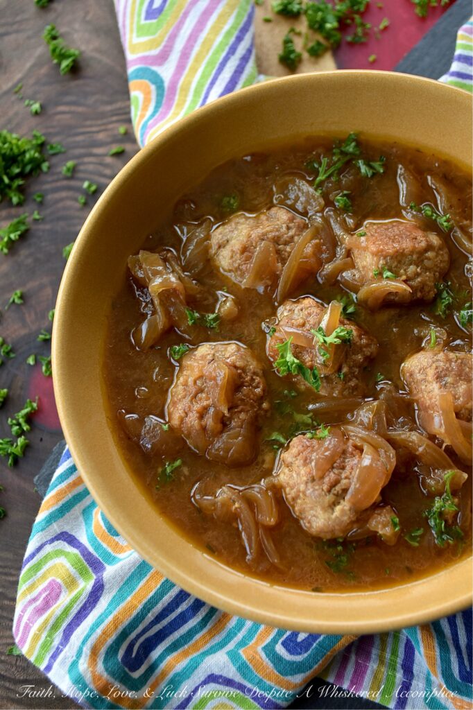 Caramelized Onion Turkey Meatball Crockpot Soup - The secret to a truly amazing slow-cooked crockpot soup isn’t to dump all of the ingredients in, set it, and forget it. It’s knowing exactly when to step away from the slow cooker and hit the stove instead. This Caramelized Onion Turkey Meatball Crockpot Soup pairs slowly caramelized crockpot onions with stovetop meatballs browned to golden perfection, creating a depth of flavor you didn't think was possible for a crockpot recipe. If you’ve been looking for a reason to dust off your crockpot, this is it.