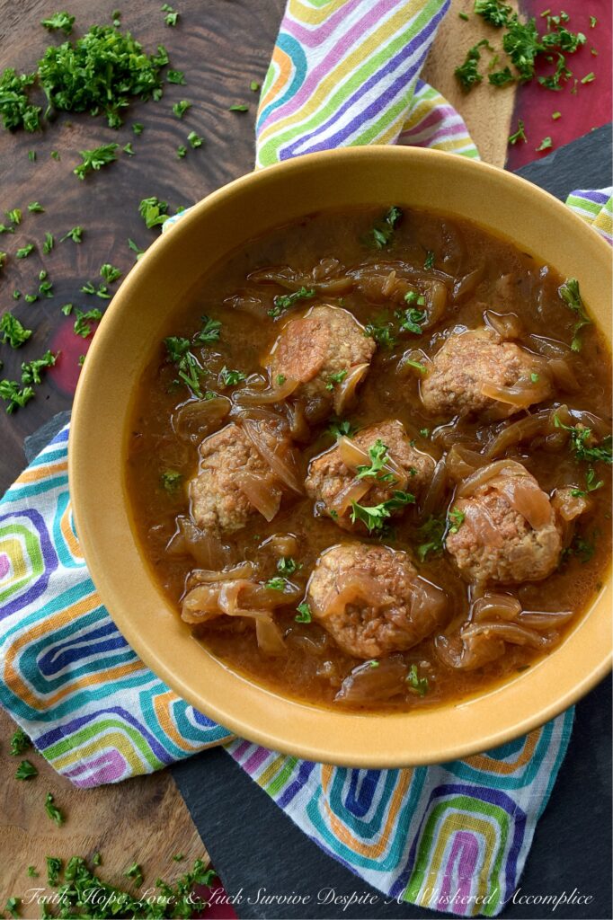 Caramelized Onion Turkey Meatball Crockpot Soup - The secret to a truly amazing slow-cooked crockpot soup isn’t to dump all of the ingredients in, set it, and forget it. It’s knowing exactly when to step away from the slow cooker and hit the stove instead. This Caramelized Onion Turkey Meatball Crockpot Soup pairs slowly caramelized crockpot onions with stovetop meatballs browned to golden perfection, creating a depth of flavor you didn't think was possible for a crockpot recipe. If you’ve been looking for a reason to dust off your crockpot, this is it.