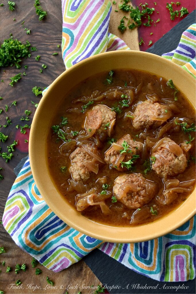 Caramelized Onion Turkey Meatball Crockpot Soup - The secret to a truly amazing slow-cooked crockpot soup isn’t to dump all of the ingredients in, set it, and forget it. It’s knowing exactly when to step away from the slow cooker and hit the stove instead. This Caramelized Onion Turkey Meatball Crockpot Soup pairs slowly caramelized crockpot onions with stovetop meatballs browned to golden perfection, creating a depth of flavor you didn't think was possible for a crockpot recipe. If you’ve been looking for a reason to dust off your crockpot, this is it.
