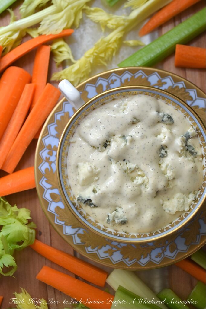 Simple No-Herb Blue Cheese Dressing & Dip - When you're looking for a super-simple recipe that takes just a minute or two to make and packs tons of blue cheese flavor, this recipe is it. With a base of mayonnaise and half and half, you can easily whip up a tasty dressing or dip any day of the week. A little bit of extra-hot mustard, a splash of apple cider vinegar, and a healthy dash of salt and pepper are all you need. No funky ingredients like the store-bought versions, and perfect for use as either a creamy salad dressing or a flavorful dip for your favorite snacks.