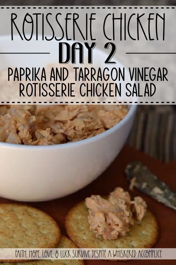 Rotisserie Chicken Day 2 – Paprika and Tarragon Vinegar Rotisserie Chicken Salad - Store-bought rotisserie chicken is the ultimate busy weeknight dinner solution, but its true magic lies in what happens after the first meal. Why let all of those leftovers go to waste when you can turn them into a crave-worthy rotisserie chicken salad? With one chicken, you can feed your family, stock your fridge or freezer with homemade broth, and whip up the best chicken salad you’ve ever tasted. This chicken salad recipe features a bright pop of tarragon vinegar, a smoky kiss of paprika, and just the right touch of sweet relish to keep things interesting. Whether you’re spreading it onto a crusty baguette or serving it with crisp crackers, this flavor-packed recipe is about to become your new lunch or snack-time go-to.