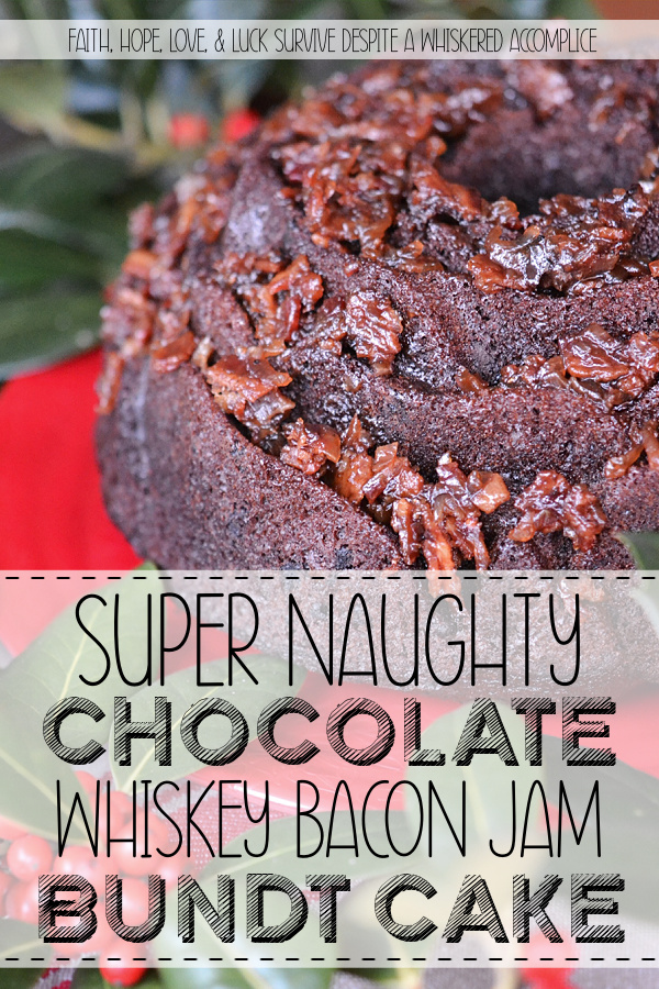 Super Naughty Chocolate Whiskey Bacon Jam Bundt Cake - We all have those days when we're feeling naughty, but some days we're feeling super naughty. On those days, a candy bar or a cupcake just isn’t going to cut it. What you really need is this Super Naughty Chocolate Whiskey Bacon Jam Bundt Cake. A gorgeous chocolate cake, topped with homemade whiskey bacon jam. It’s sweet, it’s smoky, it’s slightly scandalous, and it’s about to become your absolute favorite thing to come out of your oven.