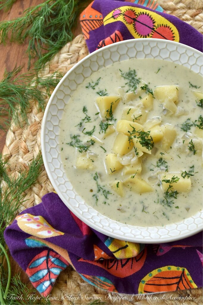 Budget-Friendly Potato Soup with Fresh Dill - It’s time to change the way you look at leftovers. Instead of tossing the bones from your store-bought rotisserie chicken away, drop them into a pot of water and let them simmer into a rich, flavorful chicken broth that puts store-bought cartons to shame. You can then use that homemade broth to make a simple yet cozy potato soup. Packed with creamy Yukon Gold potatoes, a hint of poultry seasoning, and a generous handful of fresh dill, this dish proves that you don't need a hefty grocery budget or fancy ingredients to make something truly extraordinary.