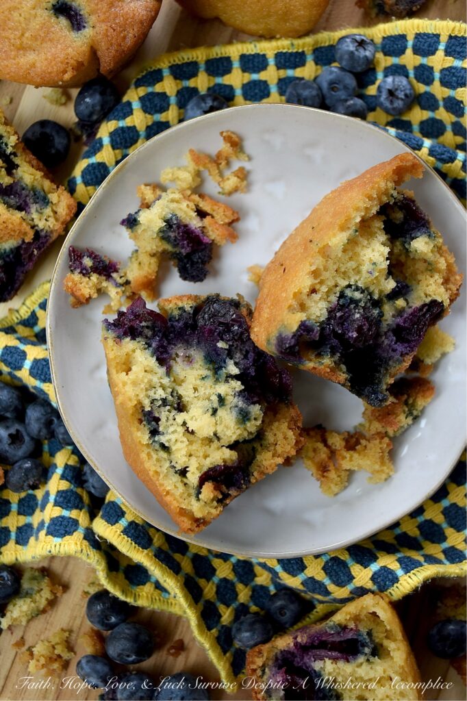 Cornmeal Muffins with Fresh Blueberries - Bursting with fresh, juicy blueberries, these simple, rustic blueberry muffins are incredibly moist, with a tender, soft crumb that is perfectly balanced by the light crunch and subtle sweetness of cornmeal. Whether you’re pairing them with a savory quiche for a lazy weekend brunch, serving them alongside a warm bowl of soup on a chilly evening, or just grabbing one to go with a cup of coffee on a busy weekday morning, they hit the spot every single time.