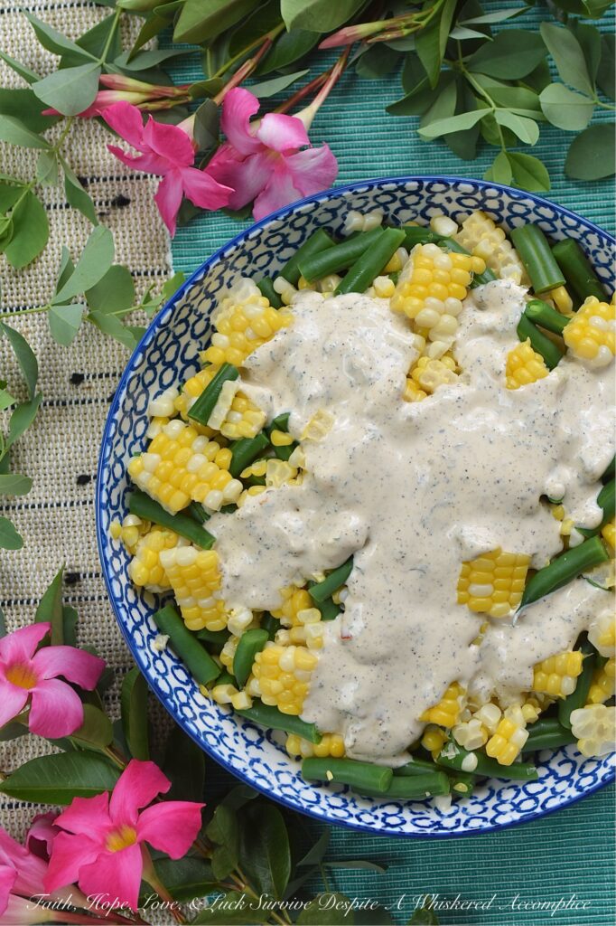 Creamy Italian Ranch Corn & Green Bean Salad - Bursting with fresh seasonal vegetables, packed with satisfying crunch, and tossed in a homemade dressing that marries zesty Italian seasoning with creamy ranch goodness, every crunchy bite of this fresh corn and green bean summer salad delivers ultimate flavor. If you’re obsessed with ranch dressing, Italian seasoning, and farm-fresh summer veggies, you'll simply adore this creamy corn and green bean salad.