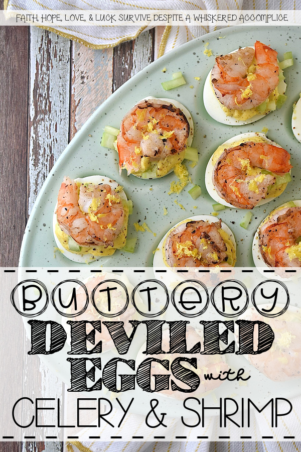 Buttery Deviled Eggs with Celery & Shrimp - The secret to the world’s creamiest deviled eggs isn’t more mayo, but a little bit of softened butter. It sounds simple, but this small addition instantly transforms a classic deviled egg into a sophisticated appetizer with a luxurious filling that pairs perfectly with the zing of fresh lemon and the satisfying crunch of celery. Balanced with a spicy kick of black pepper and crowned with a tender piece of steamed or grilled shrimp, these eggs are an elegant small bite sure to impress.