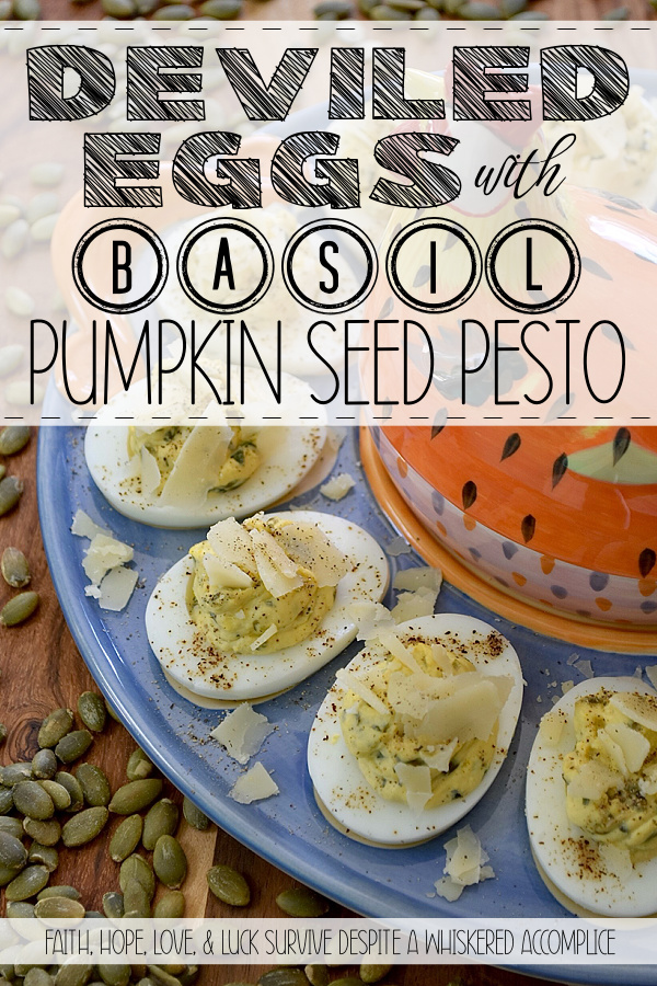 Deviled Eggs with Basil Pumpkin Seed Pesto - Imagine a deviled egg filling that is impossibly creamy, brightened up with a burst of fresh basil and lemon, and finished with the satisfying, earthy crunch of roasted salted pepitas. It’s a texture lover’s dream. Topped with a sprinkle of finely ground black pepper and crumbled shaved Parmesan cheese, this deviled egg recipe strikes the perfect balance of creamy, salty, nutty, tangy flavor. Sophisticated enough for a holiday appetizer but simple enough for a Tuesday night craving, these Deviled Eggs with Basil Pumpkin Seed Pesto are the year-round staple your recipe box has been missing.