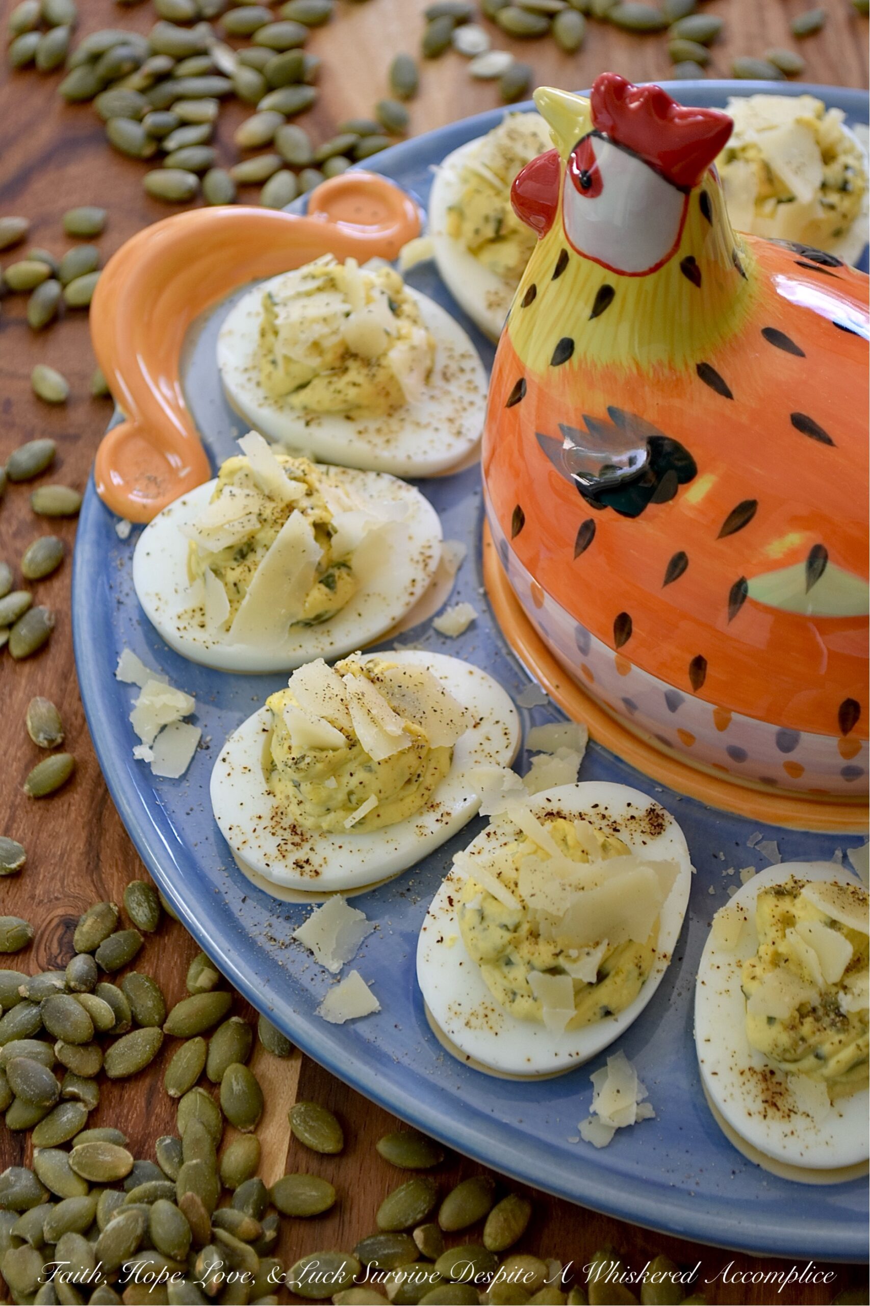 Deviled Eggs with Basil Pumpkin Seed Pesto