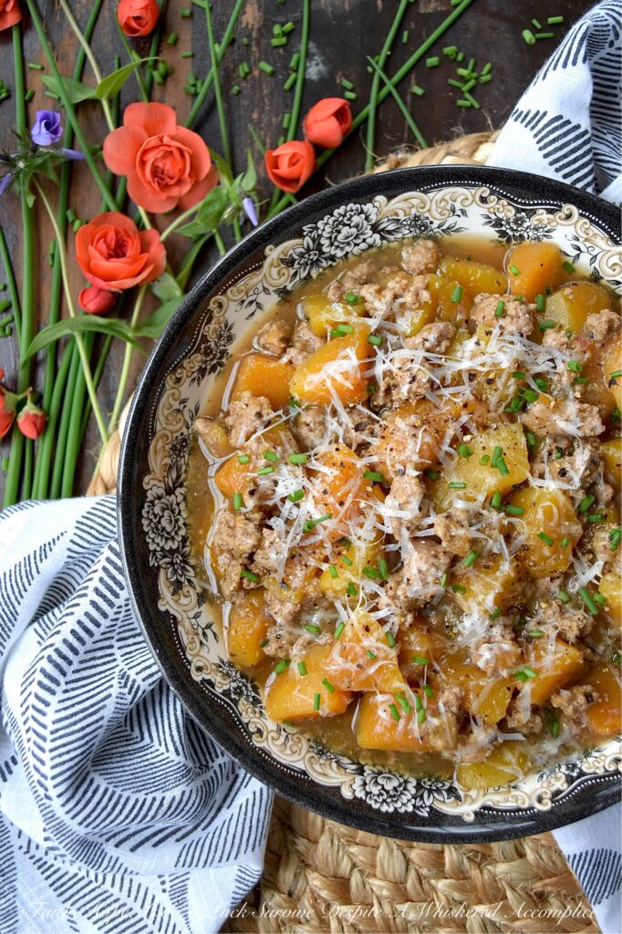Butternut Squash Ground Turkey Guinness Stew - Swapping out traditional beef for lean ground turkey and root vegetables for tender butternut squash, this recipe gives you all the rich, deep flavors of a classic Guinness stew without the guilt. Infused with stout and generously seasoned with Italian herb seasoning mix, this savory bowl of goodness is hearty enough for a chilly autumn evening, yet light enough to enjoy year-round.