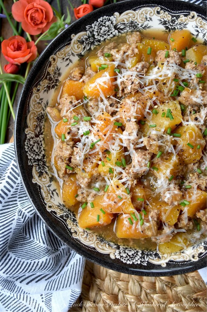 Butternut Squash Ground Turkey Guinness Stew - Swapping out traditional beef for lean ground turkey and root vegetables for tender butternut squash, this recipe gives you all the rich, deep flavors of a classic Guinness stew without the guilt. Infused with stout and generously seasoned with Italian herb seasoning mix, this savory bowl of goodness is hearty enough for a chilly autumn evening, yet light enough to enjoy year-round.