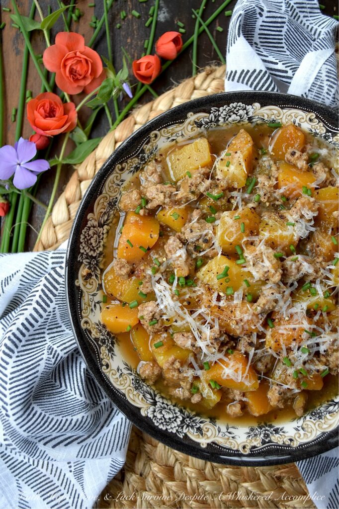 Butternut Squash Ground Turkey Guinness Stew - Swapping out traditional beef for lean ground turkey and root vegetables for tender butternut squash, this recipe gives you all the rich, deep flavors of a classic Guinness stew without the guilt. Infused with stout and generously seasoned with Italian herb seasoning mix, this savory bowl of goodness is hearty enough for a chilly autumn evening, yet light enough to enjoy year-round.