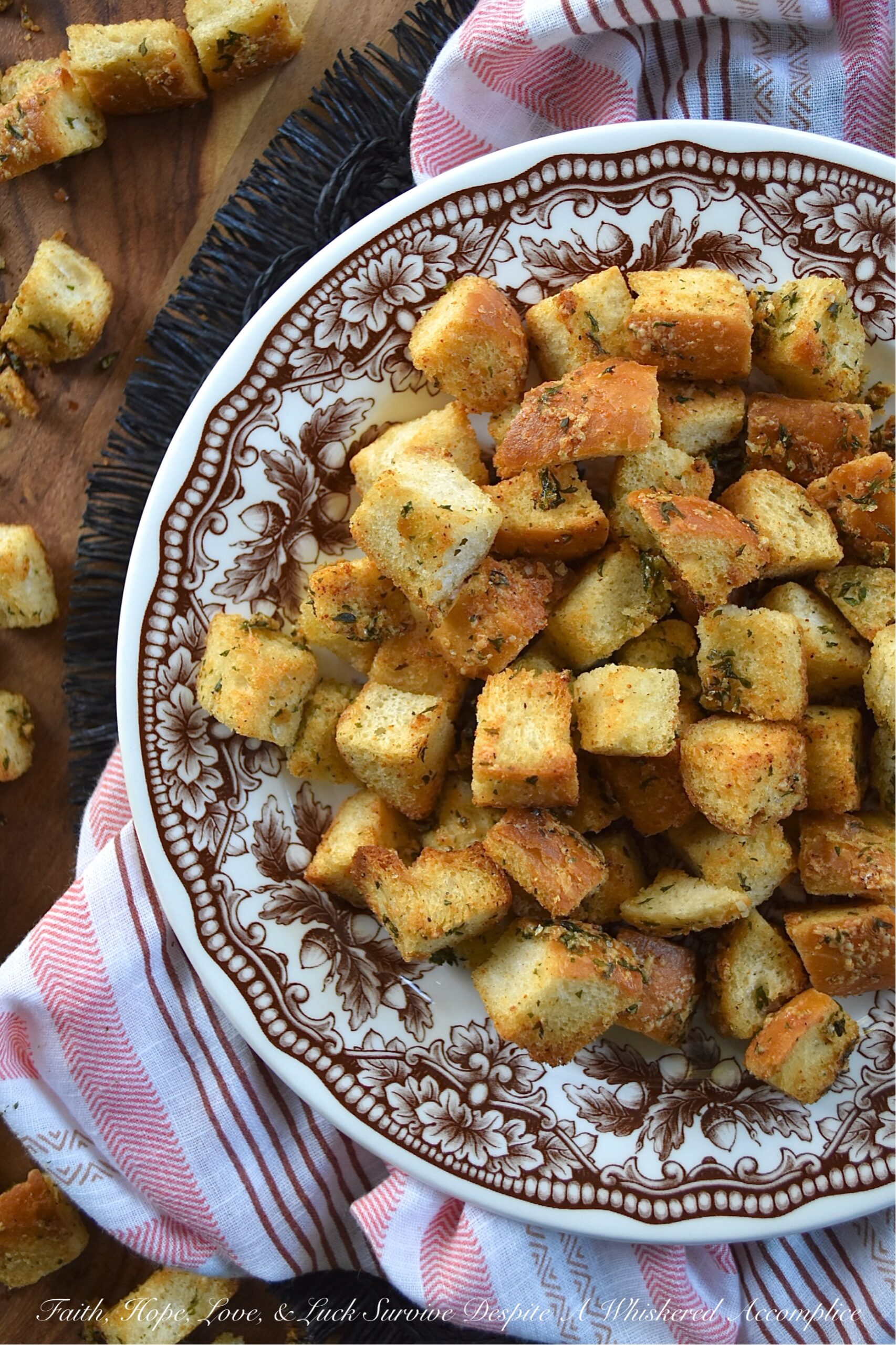 Simple Baked Olive Oil Croutons with Parmesan