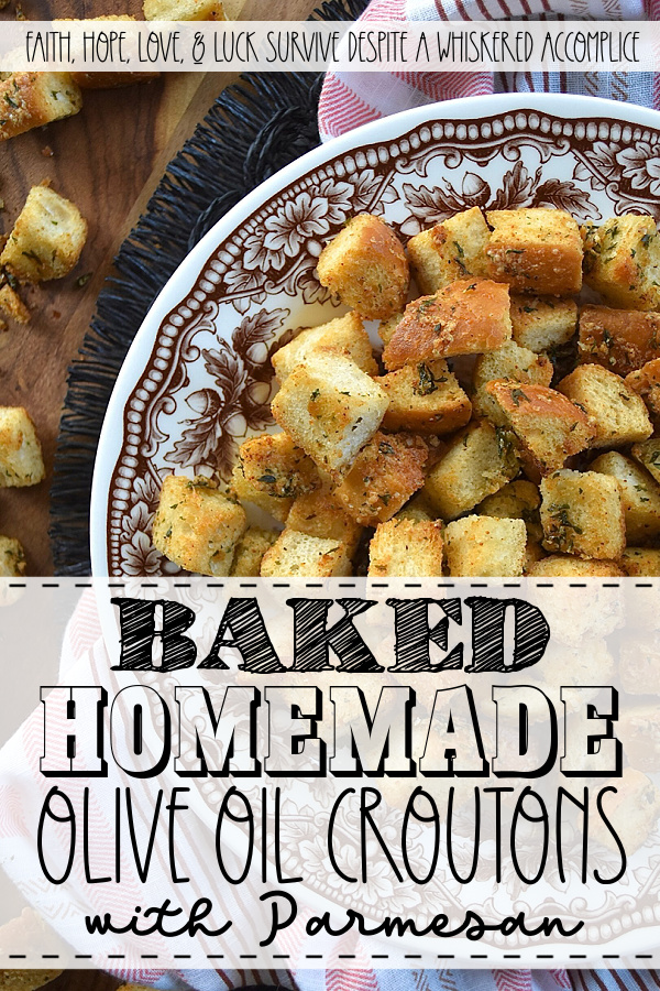 Simple Baked Olive Oil Croutons with Parmesan - Forget tossing out rock-hard baguettes or leftover dinner rolls. With a generous drizzle of olive oil, a few everyday savory seasonings, and a generous sprinkle of nutty, salty Parmesan cheese, you can easily transform yesterday's stale bread into golden, crispy, flavor-packed croutons in minutes. Whether you’re tossing these simple baked croutons into a crisp salad or drowning them in a cozy bowl of soup, these homemade gems are so irresistibly crunchy, you'll find yourself intentionally letting bread go stale just to make them.