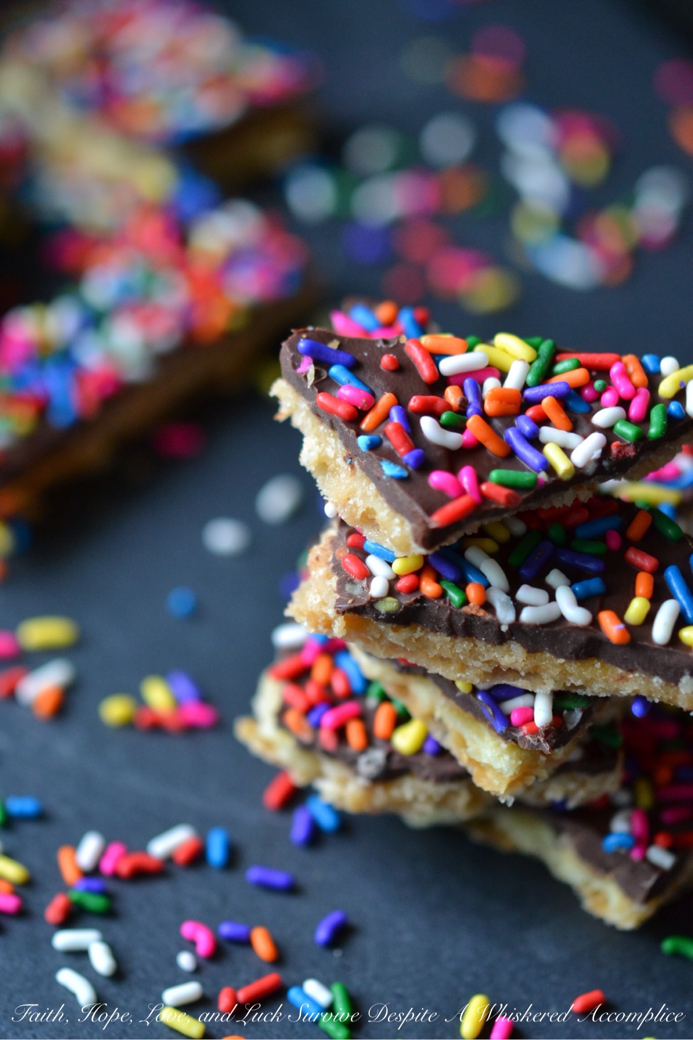 Rainbow Sprinkle "Crack" - Looking for a quick, easy, and utterly irresistible treat that's perfect for any celebration? This festive rainbow cracker candy combines the crispness of salty crackers with a rich, buttery toffee, a smooth layer of melted chocolate, and a playful pop of color from a generous shower of rainbow sprinkles. This sweet and crunchy treat is perfect for holiday gatherings, potlucks, or simply as a buttery, sweet pick-me-up.