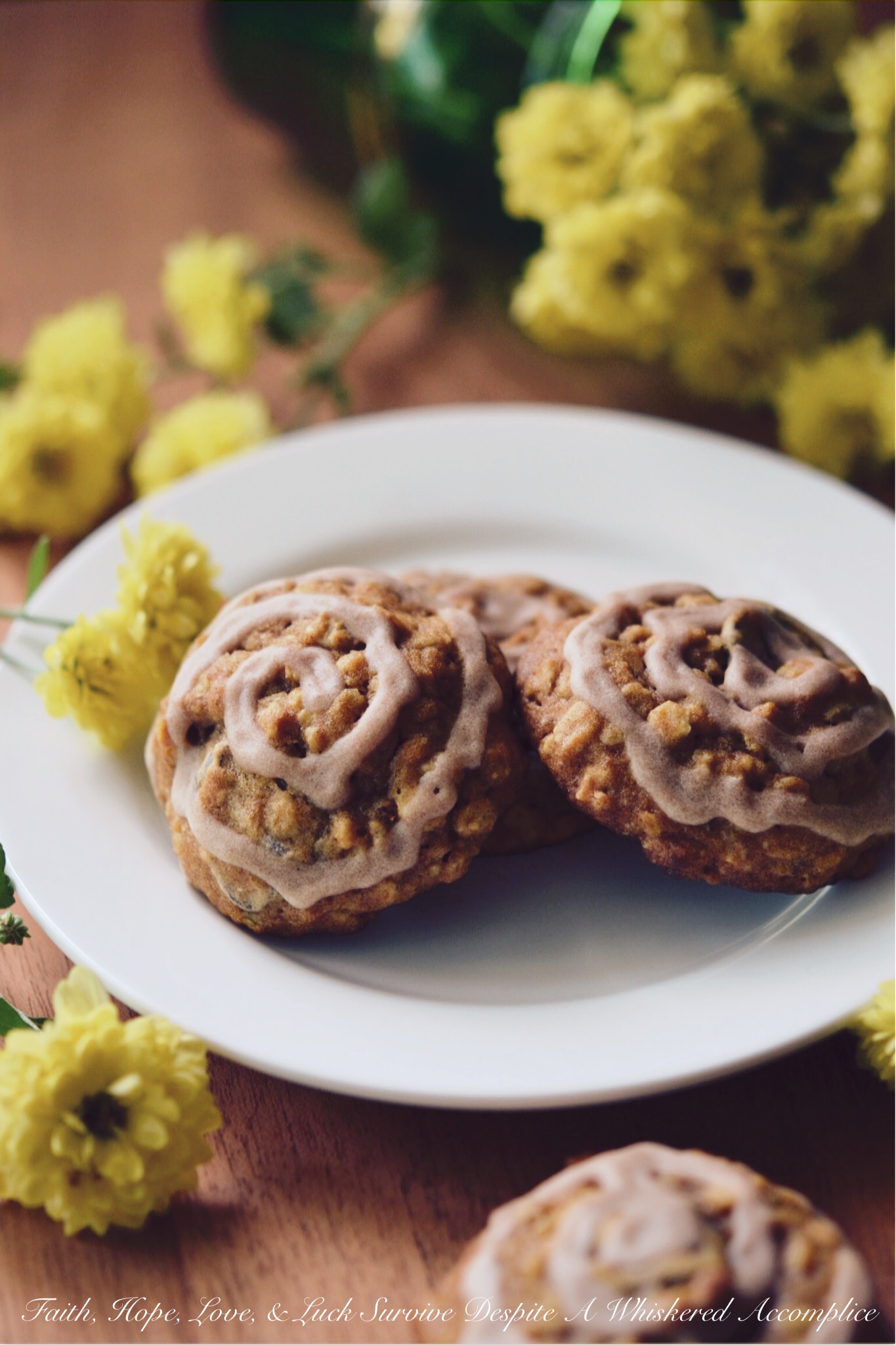 Cinnamon Swirl Pumpkin Chocolate Chip Cookies - These chocolate chip cookies are the perfect autumn treat. Loaded with canned pumpkin, quick-cooking oats, chocolate chips, ground cinnamon, and a touch of honey, these cookies are full of both flavor and texture. And, best of all, these moist pumpkin cookies are topped with a swirl of cinnamon sugar glaze, adding the perfect finishing touch. These sinfully delicious fall cookies are sure to become a go-to favorite.