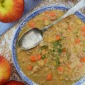 Apple & Lentil Andouille Crockpot Stew - Now that fall has finally arrived, it's time to enjoy a comforting bowl of crockpot stew. This slightly spicy apple and andouille sausage stew is packed with flavor and has a lovely texture thanks to the red split lentils it contains. I can pretty much guarantee that this is definitely one slow-cooked meal you'll be thrilled to arrive home to on a crisp autumn evening.