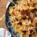 Apple & Cranberry Oven-Roasted Sauerkraut - This sweet and sour one-dish recipe is one that will help you navigate mealtime on almost any busy weeknight. Not only is it the perfect side dish for any type of pork or sausage, but it also pairs extremely well with mashed potatoes. And, thanks to an apple, a few dried sweetened cranberries, and a touch of brown sugar, this oven-roasted sauerkraut has just the right amount of sweetness to help balance out its naturally sour flavor.